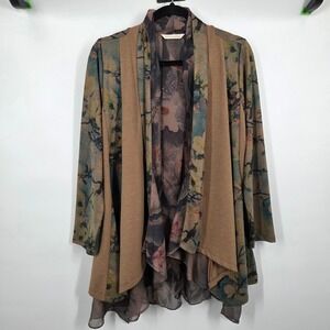 Soft Surroundings Floral Tea Garden Bird/Floral Topper Open Cardigan Jacket PM